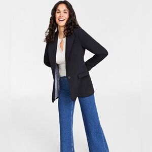 On 34th women’s one button boyfriend blazer jacket in navy lined